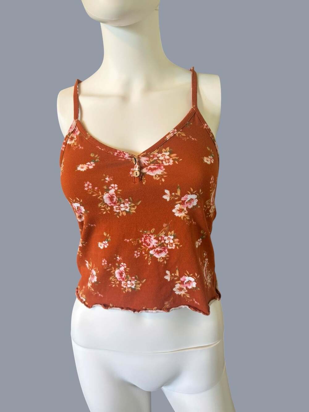 Y2K‎ rue21 Floral Print Lettuce Edge Crop Tank Top